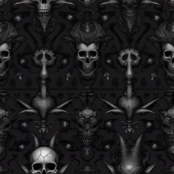 Seamless pattern Vintage Dark Gothic Demon Skulls Head Spikes Horns created with Generative AI tools