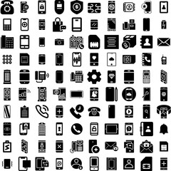Collection Of 100 Phone Icons Set Isolated Solid Silhouette Icons Including Isolated, Smartphone, Device, Cellphone, Mobile, Screen, Phone Infographic Elements Vector Illustration Logo