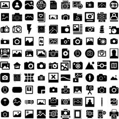 Collection Of 100 Picture Icons Set Isolated Solid Silhouette Icons Including Art, Frame, Picture, Photo, Blank, Background, Empty Infographic Elements Vector Illustration Logo