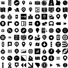 Collection Of 100 Navigation Icons Set Isolated Solid Silhouette Icons Including Compass, Technology, Navigator, Map, Road, Travel, Navigation Infographic Elements Vector Illustration Logo