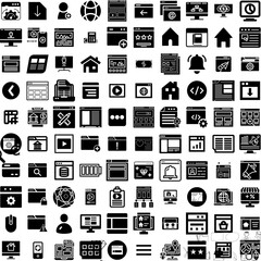 Collection Of 100 Website Icons Set Isolated Solid Silhouette Icons Including Internet, Site, Network, Vector, Illustration, Website, Web Infographic Elements Vector Illustration Logo