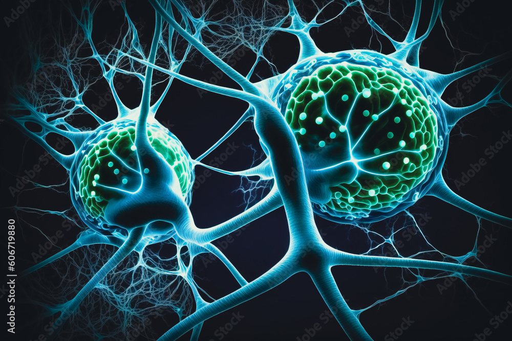 Aufkleber brain cell. neurons, synapses, nervous system components. created with generative ai technology.