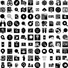 Collection Of 100 Search Icons Set Isolated Solid Silhouette Icons Including Icon, Internet, Interface, Find, Web, Search, Design Infographic Elements Vector Illustration Logo