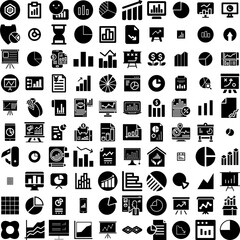Collection Of 100 Graph Icons Set Isolated Solid Silhouette Icons Including Chart, Diagram, Financial, Business, Finance, Graph, Data Infographic Elements Vector Illustration Logo