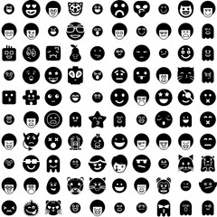 Collection Of 100 Emoticon Icons Set Isolated Solid Silhouette Icons Including Symbol, Face, Sign, Emoji, Vector, Icon, Emoticon Infographic Elements Vector Illustration Logo