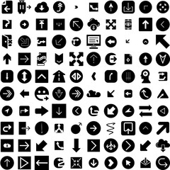 Collection Of 100 Arrow Icons Set Isolated Solid Silhouette Icons Including Collection, Arrow, Sign, Symbol, Design, Vector, Set Infographic Elements Vector Illustration Logo