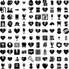 Collection Of 100 Broken Icons Set Isolated Solid Silhouette Icons Including Damage, Broken, Background, Crack, Design, Crash, Glass Infographic Elements Vector Illustration Logo