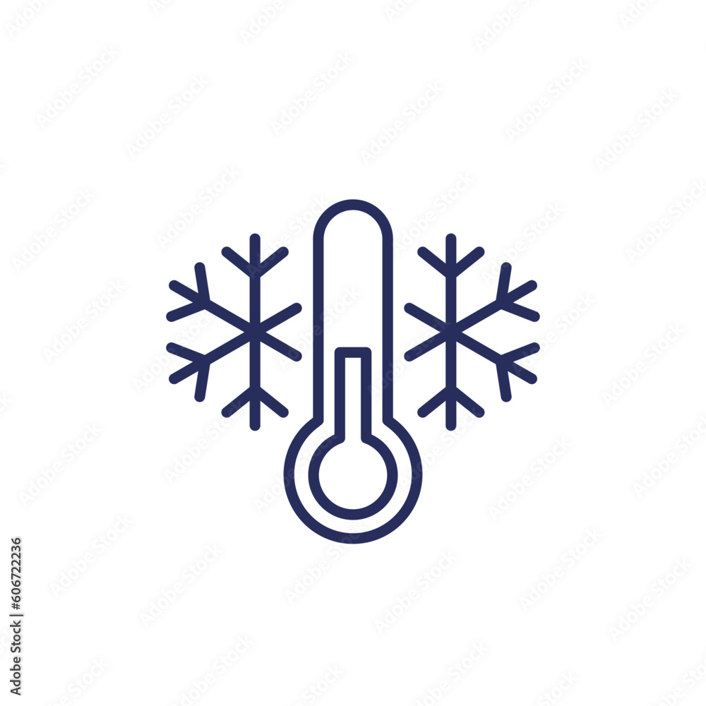 Poster cold temperature line icon with a thermometer