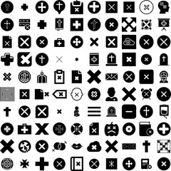 Collection Of 100 Cross Icons Set Isolated Solid Silhouette Icons Including Illustration, Sign, Christian, Cross, Vector, Design, Symbol Infographic Elements Vector Illustration Logo