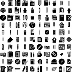 Collection Of 100 Pencil Icons Set Isolated Solid Silhouette Icons Including Vector, Drawing, School, Illustration, Office, Pencil, Isolated Infographic Elements Vector Illustration Logo