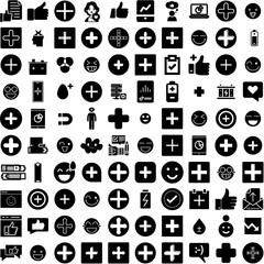 Collection Of 100 Positive Icons Set Isolated Solid Silhouette Icons Including Smile, Emotion, Happiness, Positive, Mood, Happy, Concept Infographic Elements Vector Illustration Logo