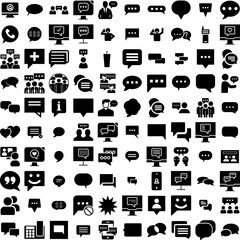 Collection Of 100 Talking Icons Set Isolated Solid Silhouette Icons Including Talk, Communication, Speak, Discussion, Message, Chat, Vector Infographic Elements Vector Illustration Logo