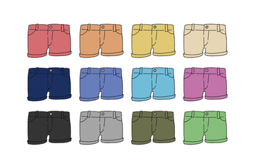 デニムのショートパンツのイラストセット