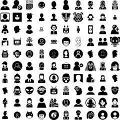 Collection Of 100 Avatar Icons Set Isolated Solid Silhouette Icons Including Person, Man, People, Male, Face, Human, Avatar Infographic Elements Vector Illustration Logo