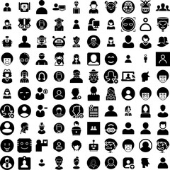 Collection Of 100 Avatar Icons Set Isolated Solid Silhouette Icons Including Male, Person, People, Man, Human, Avatar, Face Infographic Elements Vector Illustration Logo