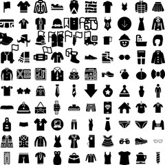 Collection Of 100 Fashion Icons Set Isolated Solid Silhouette Icons Including Model, Woman, Fashion, Style, Beautiful, Fashionable, Trendy Infographic Elements Vector Illustration Logo