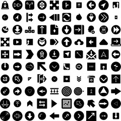 Collection Of 100 Arrow Icons Set Isolated Solid Silhouette Icons Including Symbol, Design, Arrow, Set, Collection, Sign, Vector Infographic Elements Vector Illustration Logo