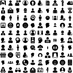 Collection Of 100 Person Icons Set Isolated Solid Silhouette Icons Including Work, Person, Group, People, Female, Team, Business Infographic Elements Vector Illustration Logo