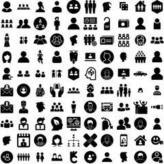 Collection Of 100 People Icons Set Isolated Solid Silhouette Icons Including Work, Female, People, Business, Team, Group, Person Infographic Elements Vector Illustration Logo