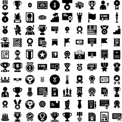 Collection Of 100 Achievement Icons Set Isolated Solid Silhouette Icons Including Goal, Success, Target, Achievement, Business, Concept, Leadership Infographic Elements Vector Illustration Logo