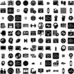 Collection Of 100 Activity Icons Set Isolated Solid Silhouette Icons Including Together, Woman, Healthy, Activity, Active, Lifestyle, People Infographic Elements Vector Illustration Logo