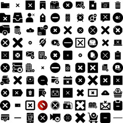 Collection Of 100 Cancel Icons Set Isolated Solid Silhouette Icons Including Vector, Sign, Cancel, Cancelled, Isolated, Icon, Red Infographic Elements Vector Illustration Logo