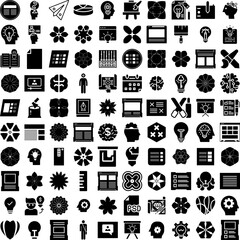 Collection Of 100 Creative Icons Set Isolated Solid Silhouette Icons Including Design, Business, Creative, Idea, Abstract, Art, Concept Infographic Elements Vector Illustration Logo