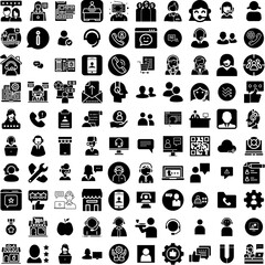Collection Of 100 Customer Icons Set Isolated Solid Silhouette Icons Including Service, Online, Client, Support, Customer, People, Business Infographic Elements Vector Illustration Logo