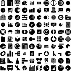 Collection Of 100 Diagram Icons Set Isolated Solid Silhouette Icons Including Diagram, Presentation, Template, Vector, Chart, Business, Element Infographic Elements Vector Illustration Logo