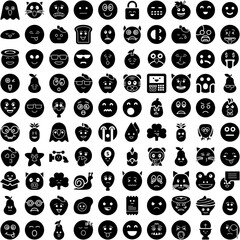 Collection Of 100 Emotag Icons Set Isolated Solid Silhouette Icons Including Icon, Mood, Emoji, Expression, Emoticon, Emotag, Character Infographic Elements Vector Illustration Logo