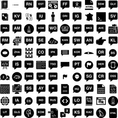 Collection Of 100 Language Icons Set Isolated Solid Silhouette Icons Including Foreign, Concept, International, Illustration, Language, Translate, Vector Infographic Elements Vector Illustration Logo