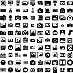 Collection Of 100 Photograph Icons Set Isolated Solid Silhouette Icons Including Camera, Photo, Picture, Photograph, Design, Background, Photography Infographic Elements Vector Illustration Logo