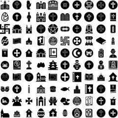 Collection Of 100 Religion Icons Set Isolated Solid Silhouette Icons Including Religion, Catholic, Islam, Church, Christianity, Christian, Faith Infographic Elements Vector Illustration Logo
