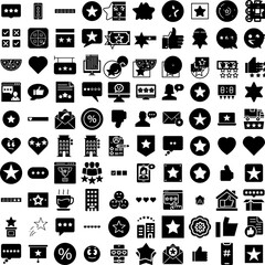 Collection Of 100 Rating Icons Set Isolated Solid Silhouette Icons Including Investment, Finance, Business, Rate, Financial, Economy, Interest Infographic Elements Vector Illustration Logo