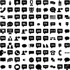 Collection Of 100 Speak Icons Set Isolated Solid Silhouette Icons Including Speech, Person, Talk, Symbol, Illustration, Communication, Speak Infographic Elements Vector Illustration Logo