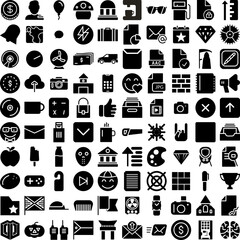 Collection Of 100 Solid Icons Set Isolated Solid Silhouette Icons Including Illustration, Set, Business, Icon, Symbol, Vector, Collection Infographic Elements Vector Illustration Logo
