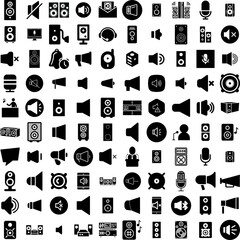 Collection Of 100 Speaker Icons Set Isolated Solid Silhouette Icons Including Speaker, Business, Conference, Presentation, Speech, Public, Modern Infographic Elements Vector Illustration Logo