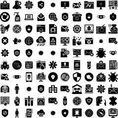 Collection Of 100 Virus Icons Set Isolated Solid Silhouette Icons Including Medical, Infection, Virus, Flu, Corona, Illness, Health Infographic Elements Vector Illustration Logo
