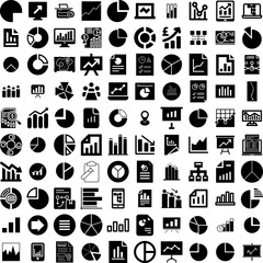 Collection Of 100 Chart Icons Set Isolated Solid Silhouette Icons Including Design, Business, Vector, Data, Diagram, Graph, Chart Infographic Elements Vector Illustration Logo