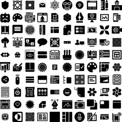 Collection Of 100 Design Icons Set Isolated Solid Silhouette Icons Including Design, Illustration, Graphic, Banner, Modern, Vector, Template Infographic Elements Vector Illustration Logo