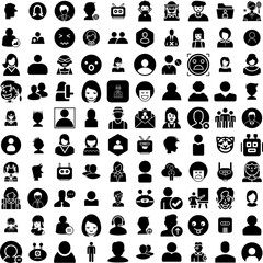 Collection Of 100 Avatar Icons Set Isolated Solid Silhouette Icons Including Man, Male, Face, Person, People, Avatar, Human Infographic Elements Vector Illustration Logo