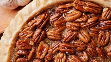 Decadent Delight: Close-Up of a Scrumptious Pecan Pie, Tempting Taste Buds in Exquisite 4K Ultra HD Resolution