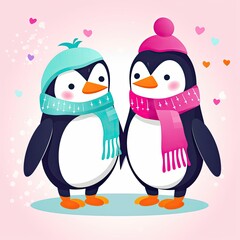 Fototapeta premium Cute penguins cartoon collection design. Colorful Penguin cartoon collection for kids coloring pages. Cute Penguins cartoon illustration on a white background. AI Generated.