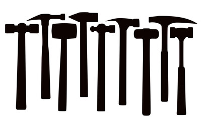 set vector collections black hammers silhouette Handyman tools icon illustration