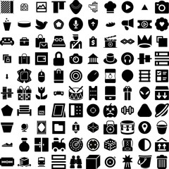 Collection Of 100 Object Icons Set Isolated Solid Silhouette Icons Including Symbol, 3D, Vector, Illustration, Cartoon, Object, Isolated Infographic Elements Vector Illustration Logo