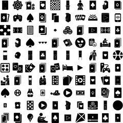 Collection Of 100 Playing Icons Set Isolated Solid Silhouette Icons Including Vector, Symbol, Button, Icon, Illustration, Play, Media Infographic Elements Vector Illustration Logo