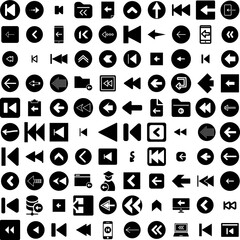 Collection Of 100 Previous Icons Set Isolated Solid Silhouette Icons Including Arrow, Symbol, Web, Button, Vector, Icon, Previous Infographic Elements Vector Illustration Logo