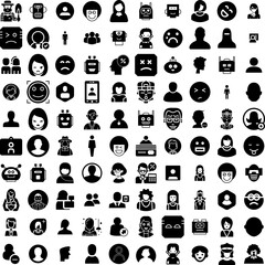 Collection Of 100 Avatar Icons Set Isolated Solid Silhouette Icons Including Human, Face, Man, Person, People, Male, Avatar Infographic Elements Vector Illustration Logo