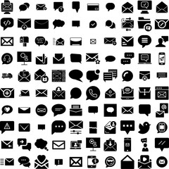 Collection Of 100 Message Icons Set Isolated Solid Silhouette Icons Including Vector, Design, Illustration, Icon, Communication, Message, Web Infographic Elements Vector Illustration Logo