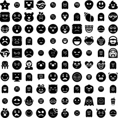 Collection Of 100 Emoji Icons Set Isolated Solid Silhouette Icons Including Symbol, Vector, Isolated, Face, Sign, Emoticon, Icon Infographic Elements Vector Illustration Logo